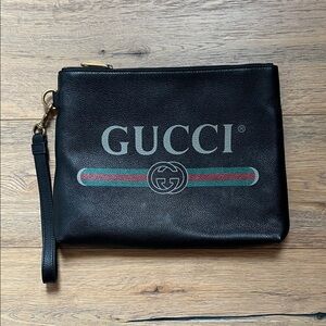 Gucci Black Wristlet with Green and Red Accents